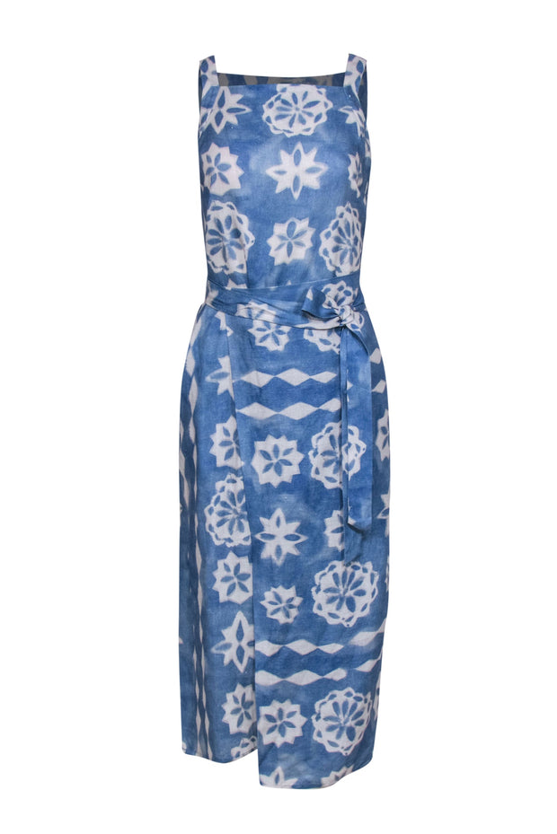 Current Boutique-Rebecca Taylor - Chambray w/ Bleach Dye Star Print Faux Wrap Skirt Midi Dress Sz S