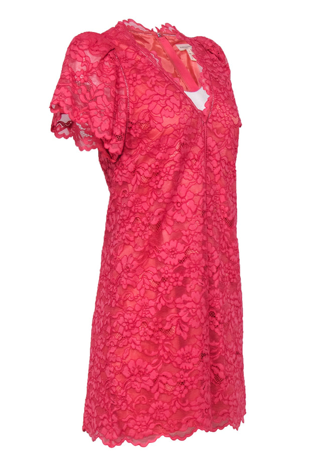 Current Boutique-Rebecca Taylor - Coral Floral Lace Puff Sleeve Shift Dress Sz 6