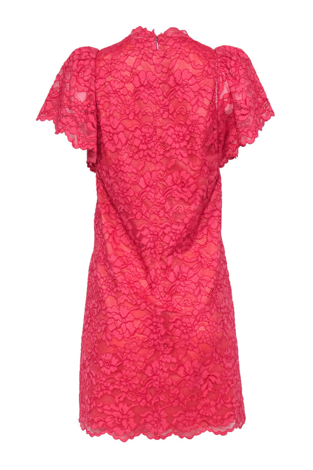Current Boutique-Rebecca Taylor - Coral Floral Lace Puff Sleeve Shift Dress Sz 6