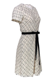 Current Boutique-Rebecca Taylor - Cream & Black Tweed Diamond Print Fit & Flare Dress Sz XS