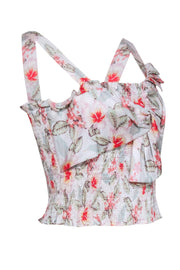 Current Boutique-Rebecca Taylor - Cream & Multicolor Floral Print Crop Top w/ Smocking Detail Sz M