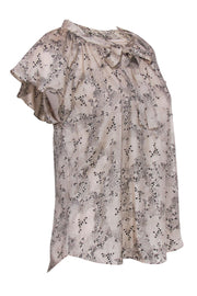 Current Boutique-Rebecca Taylor - Cream Textured Silk Top w/ Dainty Black Floral Print Sz 6