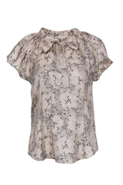 Current Boutique-Rebecca Taylor - Cream Textured Silk Top w/ Dainty Black Floral Print Sz 6