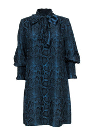 Current Boutique-Rebecca Taylor - Dark Blue Snakeskin Print Shift Dress w/ Neck Tie Sz 10