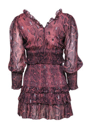 Current Boutique-Rebecca Taylor - Dark Pink Snakeskin Dress w/ Sliver Metallic Detail Sz XS