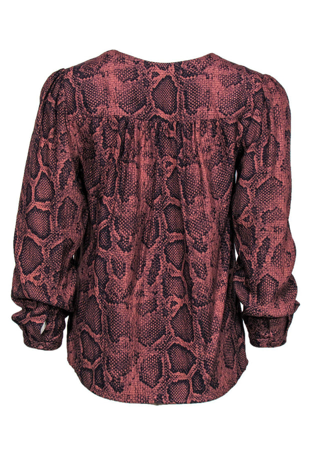 Current Boutique-Rebecca Taylor - Dark Pink Snakeskin Print Long Sleeve Silk Blouse Sz 0