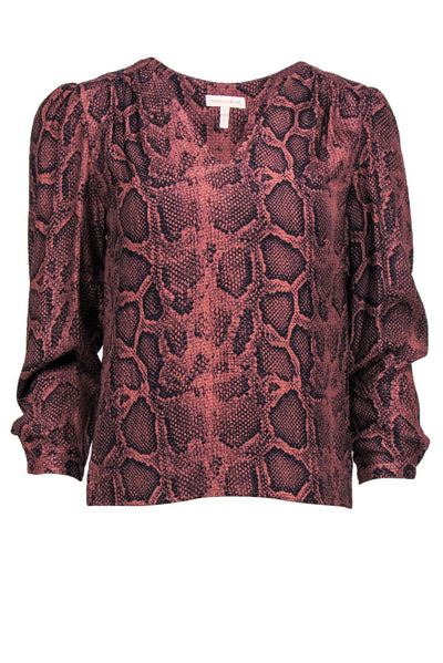 Current Boutique-Rebecca Taylor - Dark Pink Snakeskin Print Long Sleeve Silk Blouse Sz 0