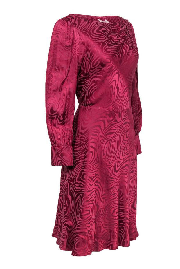 Current Boutique-Rebecca Taylor - Dark Pink Zebra Print Long Sleeve Fit & Flare Dress Sz 14