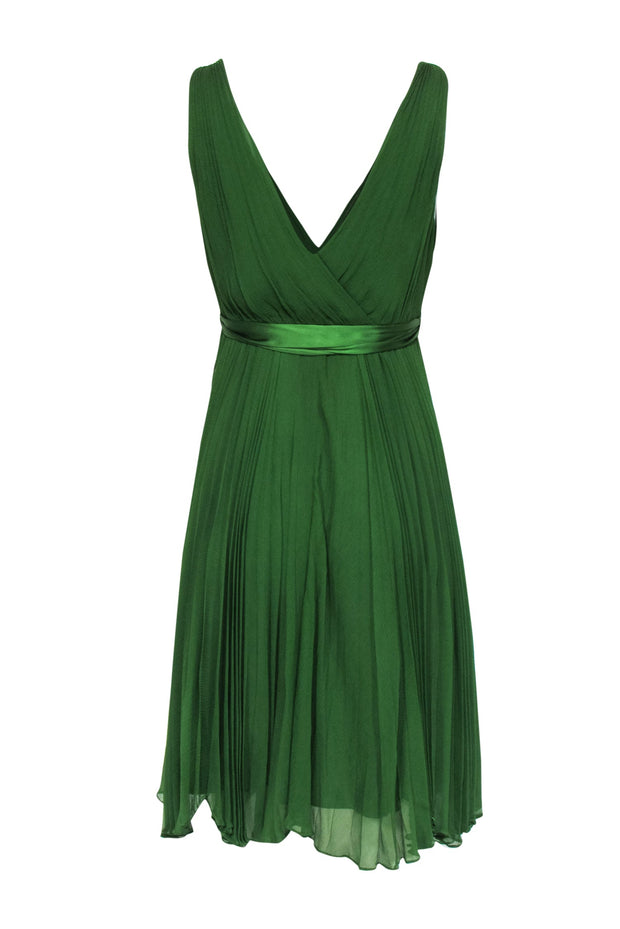 Current Boutique-Rebecca Taylor - Emerald Chiffon Pleated A-Line Dress w/ Satin Belt Sz 6