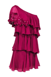 Current Boutique-Rebecca Taylor - Fuchsia Silk Tiered One-Shoulder Dress Sz 4