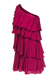 Current Boutique-Rebecca Taylor - Fuchsia Silk Tiered One-Shoulder Dress Sz 4