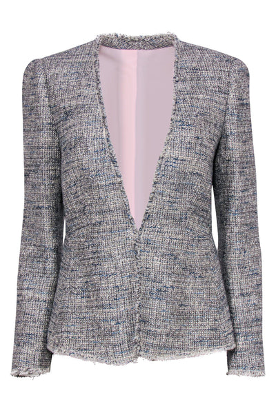 Current Boutique-Rebecca Taylor - Gray, Blue & Ivory Metallic Tweed Jacket Sz 6