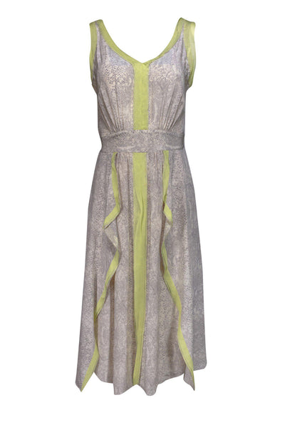 Current Boutique-Rebecca Taylor - Gray Reptile Print Dress w/ Lime Green Trim Sz 2