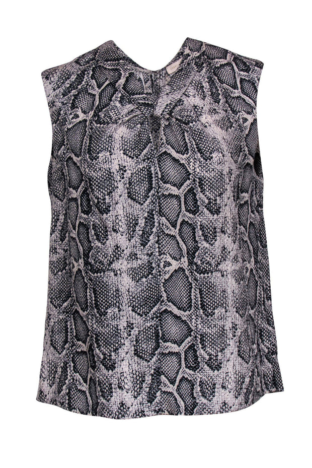 Current Boutique-Rebecca Taylor - Gray Silk Snakeskin Printed Blouse Sz 10