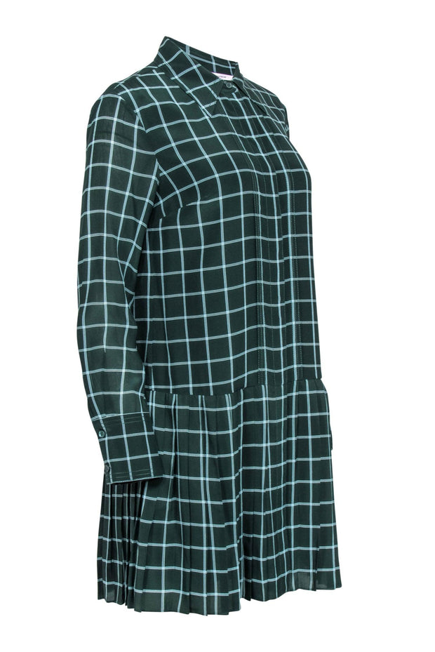 Current Boutique-Rebecca Taylor - Green Plaid Long Sleeve Dress w/ Pleated Skirt Sz S
