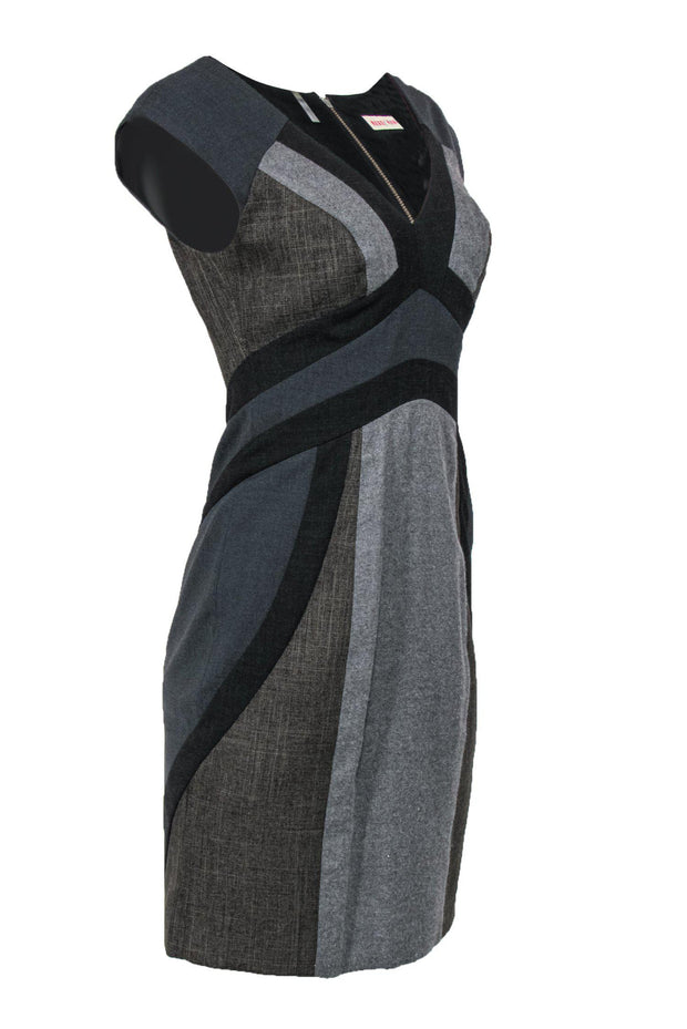 Current Boutique-Rebecca Taylor - Grey, Black & Brown Colorblock Sheath Dress Sz 6
