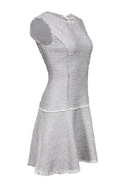 Current Boutique-Rebecca Taylor - Grey & Cream Metallic Tweed Fringe Sheath Dress w/ Drop Waist Sz 4