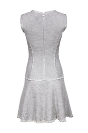 Current Boutique-Rebecca Taylor - Grey & Cream Metallic Tweed Fringe Sheath Dress w/ Drop Waist Sz 4