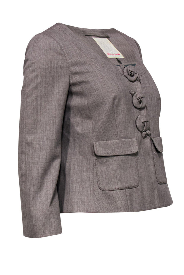 Current Boutique-Rebecca Taylor - Grey Cropped Jacket w/ Rosette Buttons Sz 6