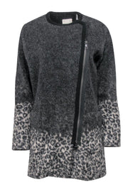 Current Boutique-Rebecca Taylor - Grey Ombre Leopard Print Zip-Up Coat Sz S