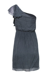 Current Boutique-Rebecca Taylor - Grey Polka Dot One-Shoulder Pleated Dress Sz 0
