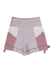 Current Boutique-Rebecca Taylor - Grey, Purple & Cream Colorblocked High-Waisted Shorts Sz 4