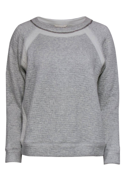 Current Boutique-Rebecca Taylor - Heather Grey Textured Sweatshirt w/ Chain Trim Sz M