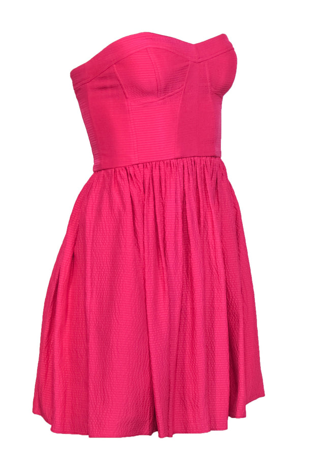 Current Boutique-Rebecca Taylor - Hot Pink Strapless A-Line Crinkled Dress Sz 0