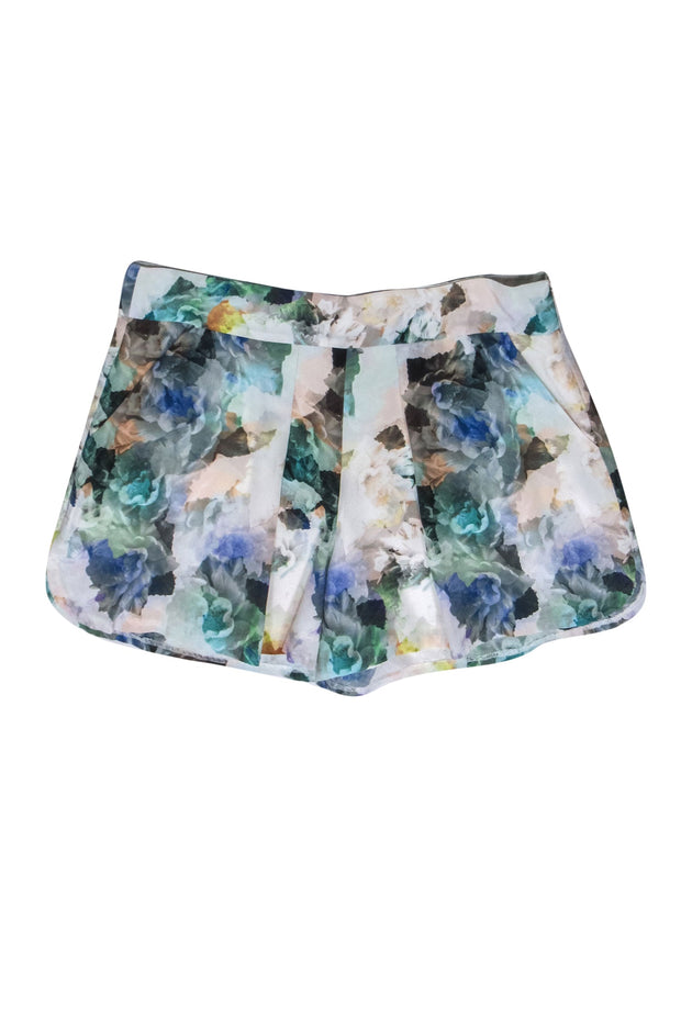 Current Boutique-Rebecca Taylor - Ivory Silk Shorts w/ Large Multicolor Floral Print Sz 8
