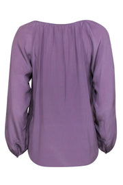 Current Boutique-Rebecca Taylor - Lavender Silk Long Sleeve Blouse w/ Beaded & Floral Neckline Sz 6