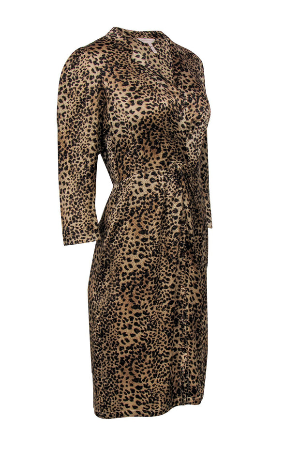 Current Boutique-Rebecca Taylor - Leopard Print Button-Up Silk Shirt Dress w/ Knot Detail Sz 4