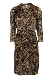 Current Boutique-Rebecca Taylor - Leopard Print Button-Up Silk Shirt Dress w/ Knot Detail Sz 4