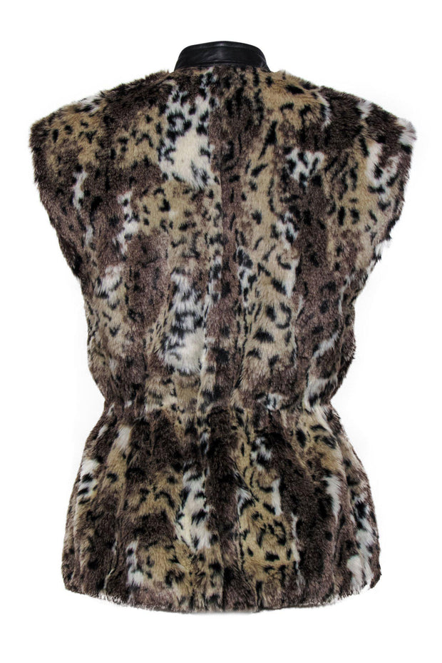 Current Boutique-Rebecca Taylor - Leopard Print Faux Fur Zip-Up Vest w/ Leather Trim Sz 2