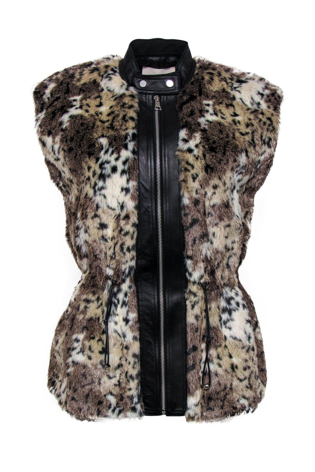 Current Boutique-Rebecca Taylor - Leopard Print Faux Fur Zip-Up Vest w/ Leather Trim Sz 2