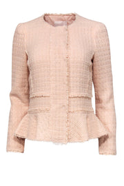 Current Boutique-Rebecca Taylor - Light Pink Double Breasted Tweed Jacket w/ Peplum Hem Sz 6