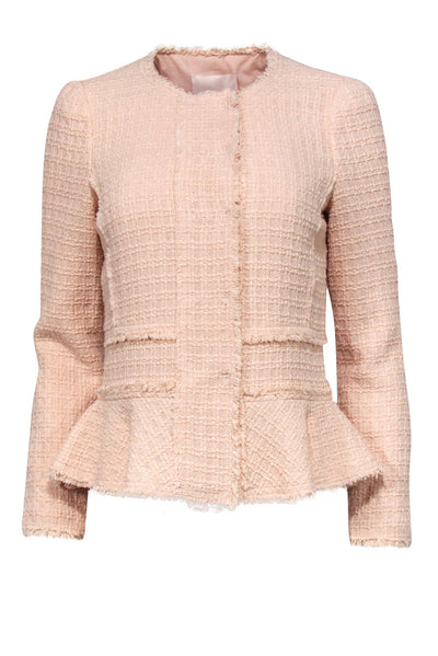 Current Boutique-Rebecca Taylor - Light Pink Double Breasted Tweed Jacket w/ Peplum Hem Sz 6