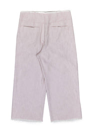 Current Boutique-Rebecca Taylor - Light Pink Tweed Wide Leg Cropped Trousers w/ Frayed Trim Sz 14