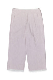Current Boutique-Rebecca Taylor - Light Pink Tweed Wide Leg Cropped Trousers w/ Frayed Trim Sz 14