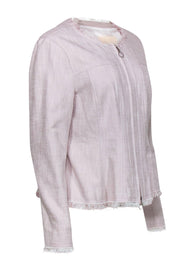 Current Boutique-Rebecca Taylor - Light Pink Tweed Zip-Up Blazer w/ Frayed Trim Sz 14