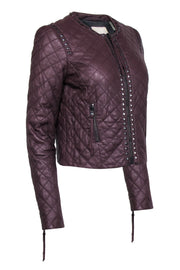 Current Boutique-Rebecca Taylor - Maroon Quilted Stud Trim Leather Jacket Sz S