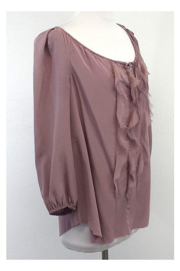 Current Boutique-Rebecca Taylor - Mauve Bishop Sleeve Frayed Silk Blouse Sz 6