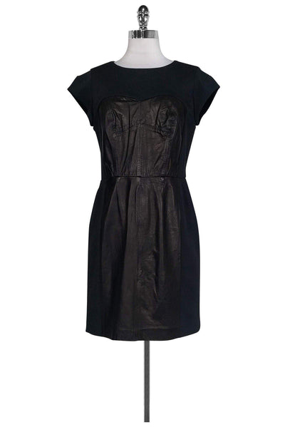 Current Boutique-Rebecca Taylor - Navy & Black Leather Trim Dress Sz 8