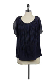 Current Boutique-Rebecca Taylor - Navy Blue w/ Fringe Blouse Sz 2