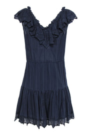 Current Boutique-Rebecca Taylor - Navy Cotton Flutter Hem Dress w/ V-Neckline & Ruffles Sz 8