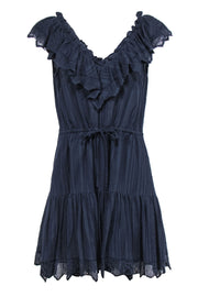 Current Boutique-Rebecca Taylor - Navy Cotton Flutter Hem Dress w/ V-Neckline & Ruffles Sz 8