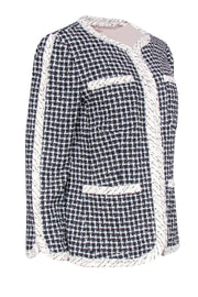 Current Boutique-Rebecca Taylor - Navy, Cream & Black Cotton Blend Tweed Blazer Sz 10