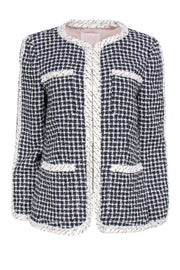 Current Boutique-Rebecca Taylor - Navy, Cream & Black Cotton Blend Tweed Blazer Sz 10