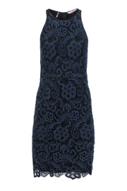Current Boutique-Rebecca Taylor - Navy Floral Lace Sleeveless Sheath Dress w/ Black Underlay Sz 4