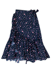 Current Boutique-Rebecca Taylor - Navy Floral Print Ruffle Wrap Skirt Sz 10