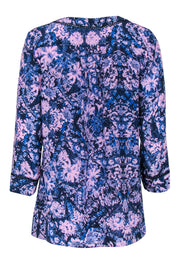 Current Boutique-Rebecca Taylor - Navy & Lavender Floral Print Silk Blouse Sz 6